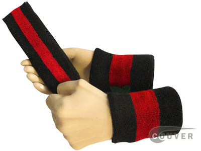 Black red  black 2color striped sweatbands set