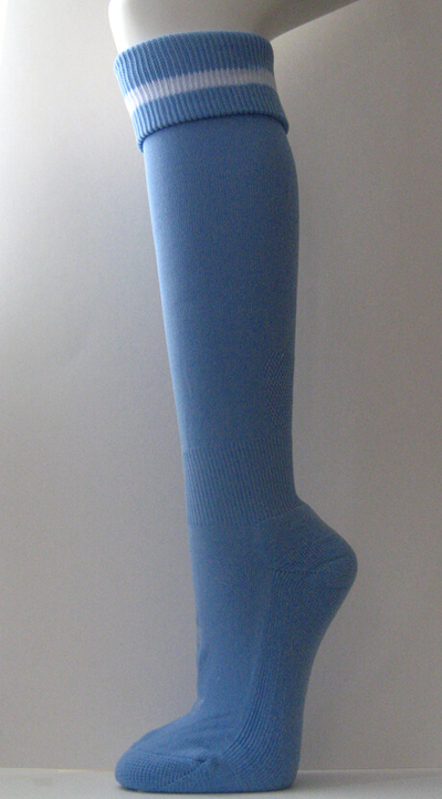 Sky Blue with White Stripe Line Soccer Socks Knee High [3Pairs]