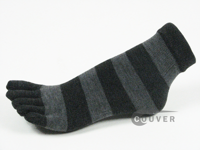 Charcoal Gray Striped COUVER Cute Ankle Toe Toe Socks, 6Pairs
