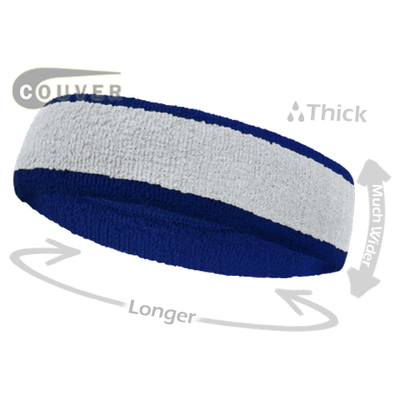 White with Blue Large  Basketball Head Sweatband 3 PIECES