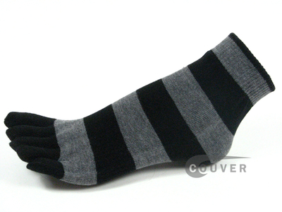 Black and Grey Striped COUVER Cute Ankle Toe Toe Socks, 6Pairs
