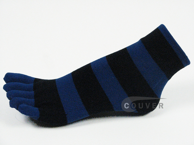 Blue and Navy Striped COUVER Cute Ankle Toe Toe Socks, 6Pairs