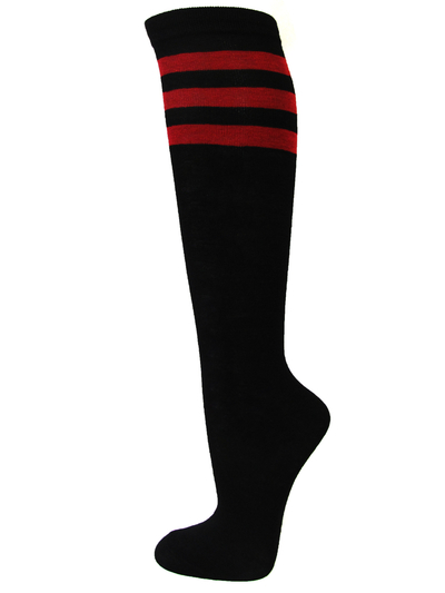 Red Striped COUVER Black Cotton Fashion Non-athletic Knee Socks 6PRs