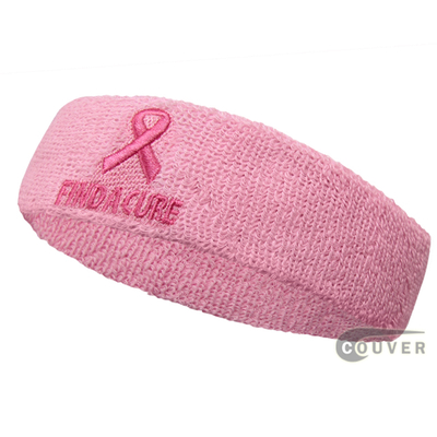 Ribbon Logo & FIND A CURE Text Light Pink Head Sweatband Wholesale 12PCs