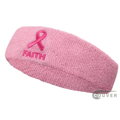 Ribbon Logo & FAITH Text Light Pink Headband Sweatbands Wholesale 12PCs