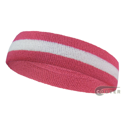 Bright Pink White Striped COUVER Head Sweatbands Wholesale, 12PCS