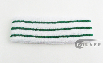 Green line Stripes White Tennis style Head Sweatbands COUVER 12PCs