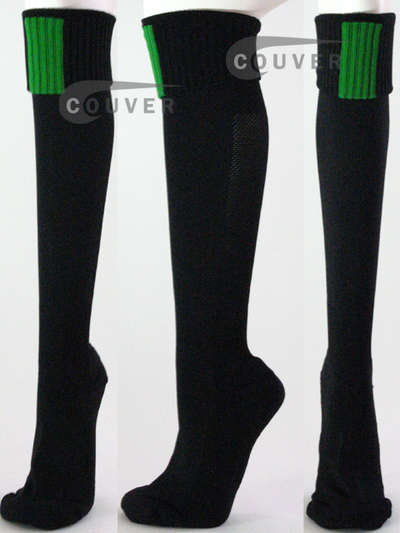 Black Soccer COUVER Knee High Socks with Green in front, 3Pairs