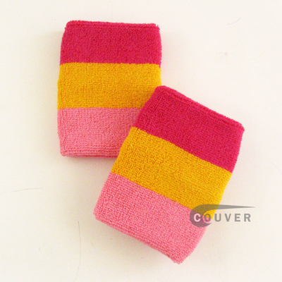 Hot Pink Gold Yellow Pink Stripe COUVER Wrist Sweatbands Wholesale 6PRs