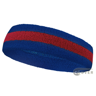 Blue Red Blue Striped Terry Cloth Sweat Head band for Sports, 12 Pieces