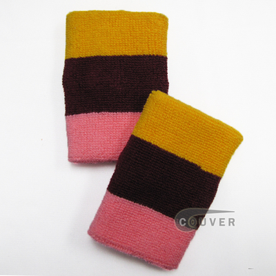 Golden yellow Maroon Pink 3color striped wrist sweatband
