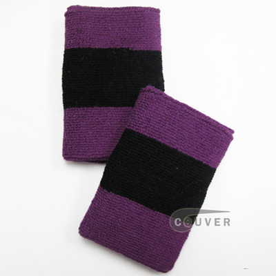 Purple Black Purple 2color striped wrist sweatband