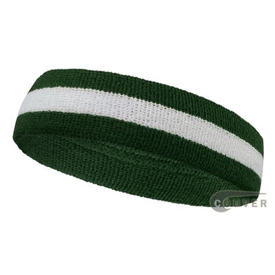 Dark Green White 2color sports sweat headbands terry cloth, 12 Pieces