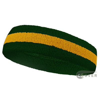 Dark Green Golden Yellow Dark Green sports headbands, 12 Pieces