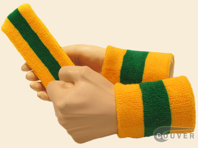 Yellow Green Yellow 2color striped sweatbands set
