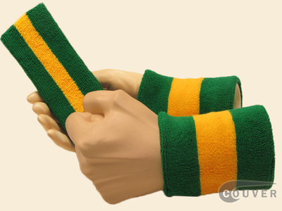 Green Yellow Green 2color striped sweatbands set