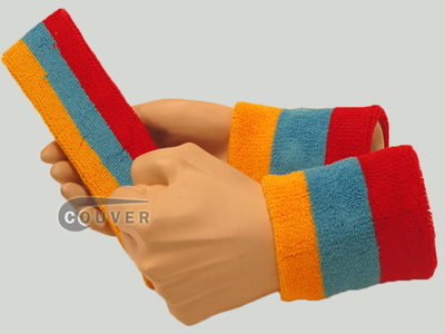Golden Yellow Sky Blue Red 3color striped sweatbands set [3sets]