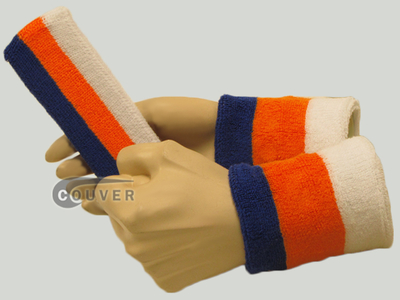 Blue Light Orange White 3color striped sweatbands set [3sets]
