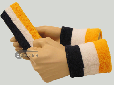 Navy White Yellow 3color striped sweatbands set [3sets]
