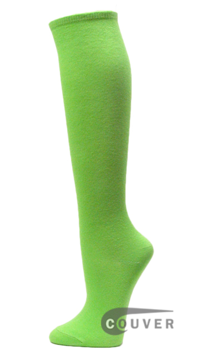 Couver Bright Lime Green Cotton Fashion/Casual Knee High Socks 6PAIRS
