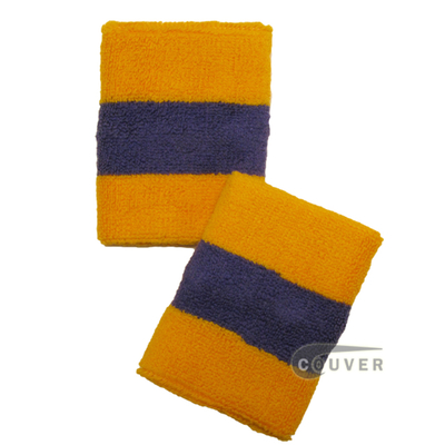 Golden Yellow / Laker Purple 2color striped wrist sweatband [6 pairs]