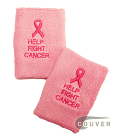 Ribbon with HELP FIGHT CANCER Light Pink 4" Wrist Sweatbands Wholesale