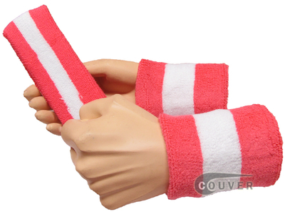 Bright Pink White Bright Pink 2color striped sweatbands set