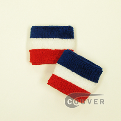 Youth Blue White Red US Team American Flag Striped Wrist Sweatband, 6PRs