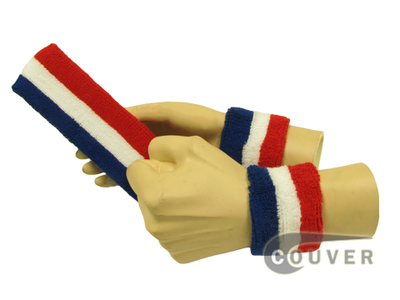 Blue White Red American Flag Color Striped Youth Sweatbands Set[3sets]