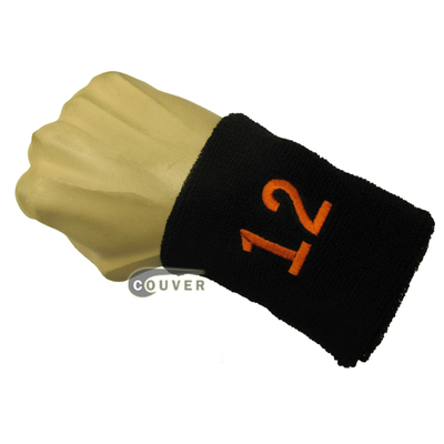 Black with Orange Number 12 embroidered Sweat Wristband