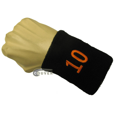Black with Orange Number 10 embroidered Sweat Wristband