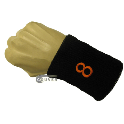 Black with Orange Number 8 embroidered Sweat Wristband