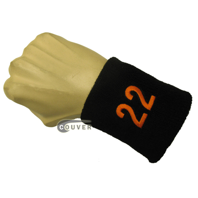 Black with Orange Number 22 embroidered Sweat Wristband