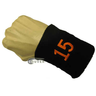 Black with Orange Number 15 embroidered Sweat Wristband