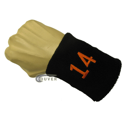 Black with Orange Number 14 embroidered Sweat Wristband