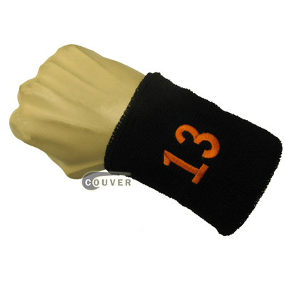 Black with Orange Number 13 embroidered Sweat Wristband