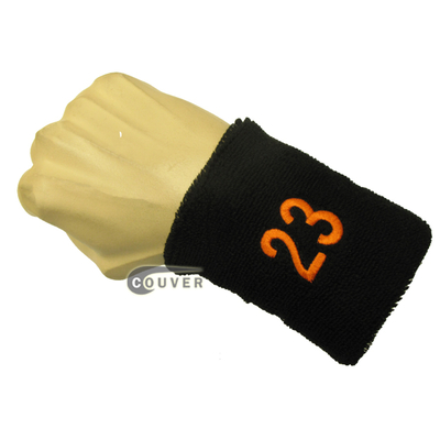 Black with Orange Number 23 embroidered Sweat Wristband