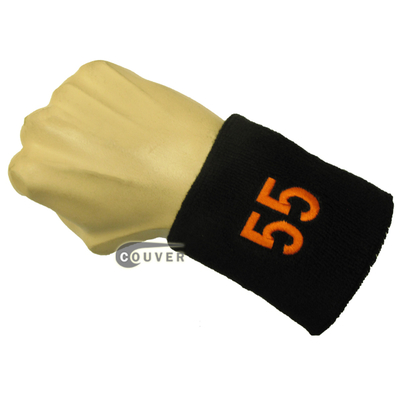Black with Orange Number 55 embroidered Sweat Wristband