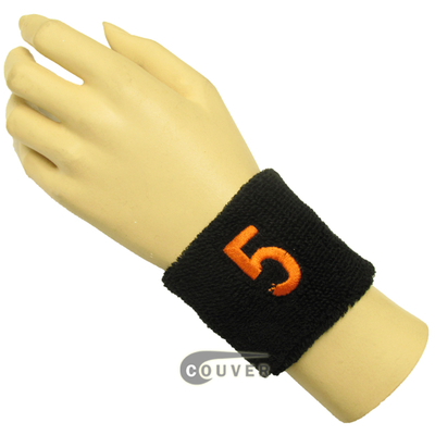 Black 2 1/2" wristband with Number embroidered in Orange - 5(Five)