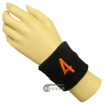 Black 2 1/2" wristband with Number embroidered in Orange - 4(Four)
