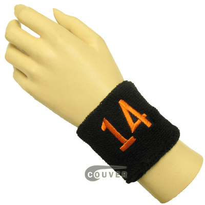 Black 2 1/2" wristband with Number embroidered in Orange - 14(Fourteen)