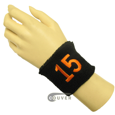Black 2 1/2"wristband with Number 15(Fifteen) embroidered in Orange[1PC]