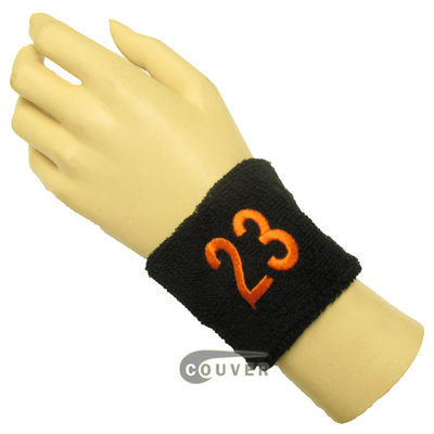 Black 2 1/2"wristband with Number 23(Twenty-three) embroidered in Orange
