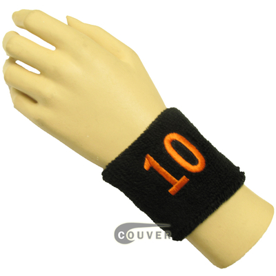 Black 2 1/2" wristband with Number embroidered in Orange - 10 (Ten)