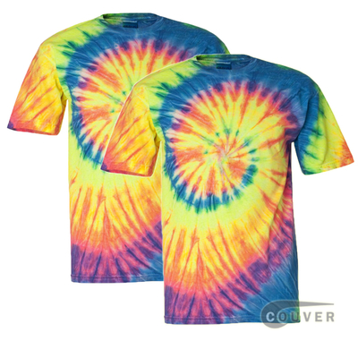Tie-Dyed Short Sleeve T-Shirt 2 Pieces Set - Fluorescent Rainbow Swirl