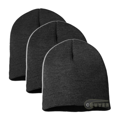 Charcoal Gray 8inch Acrylic Knit Beanies Cap 3Pieces