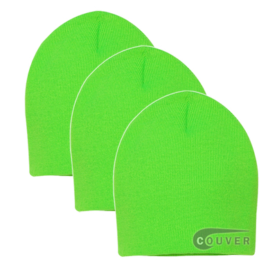 Neon Green 8inch Acrylic Knit Beanies Cap 3Pieces