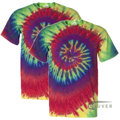 Tie-Dyed Short Sleeve T-Shirt 2 Pieces Set - Rainbow Swirl