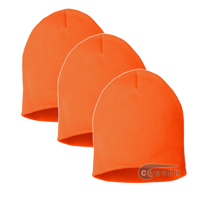 Bright Orange 8inch Acrylic Knit Beanies Cap 3Pieces