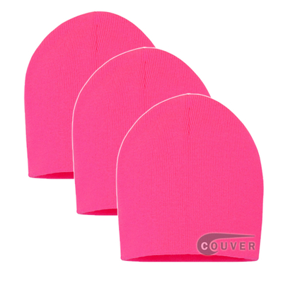 Neon Pink 8inch Acrylic Knit Beanies Cap 3Pieces